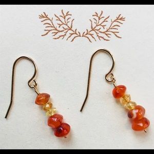 Carnelian Citrine Gemstone Gold Earrings